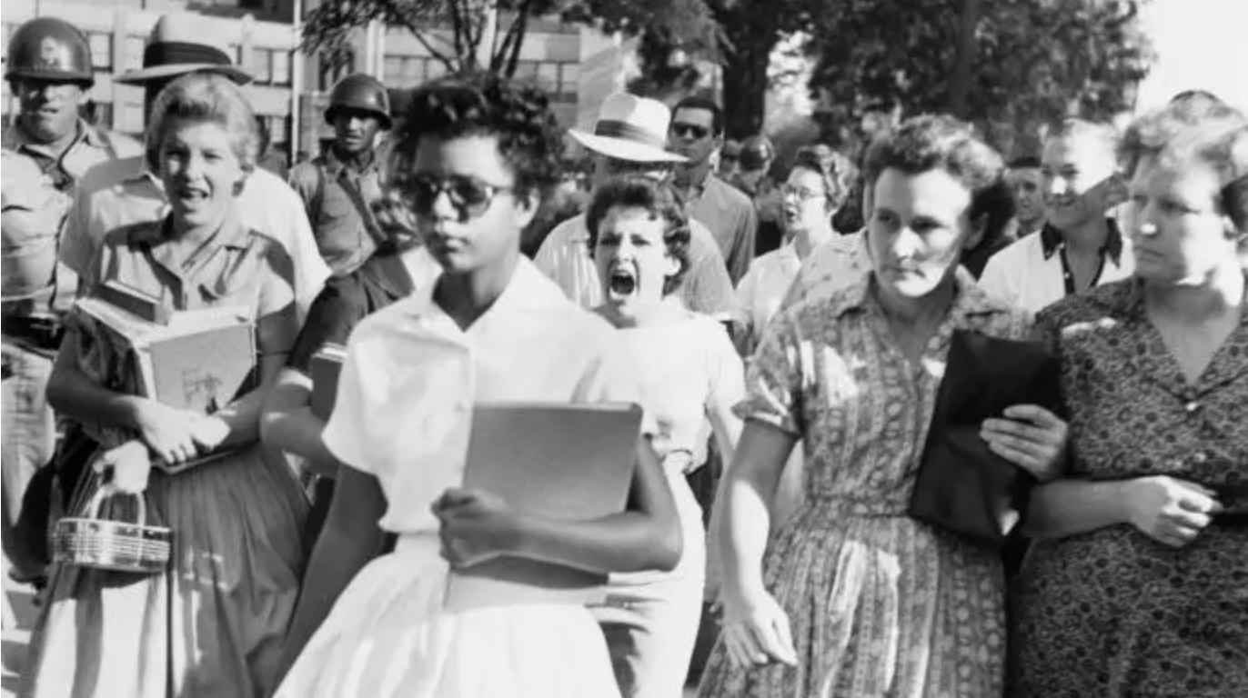 Elizabeth Eckford walks to Little Rock High in 1957.